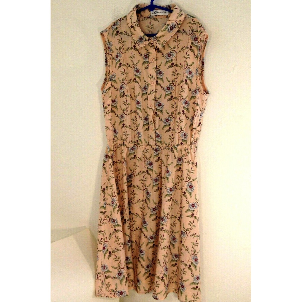 Aphratti Dress Sleeveless Collared Button Top Designed w/ Roses Size Small - Picture 3 of 12